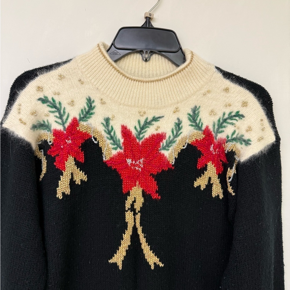 Dana Scott- Dress/ Crew Neck Sweater with Festive Floral Design - Picture 2 of 5